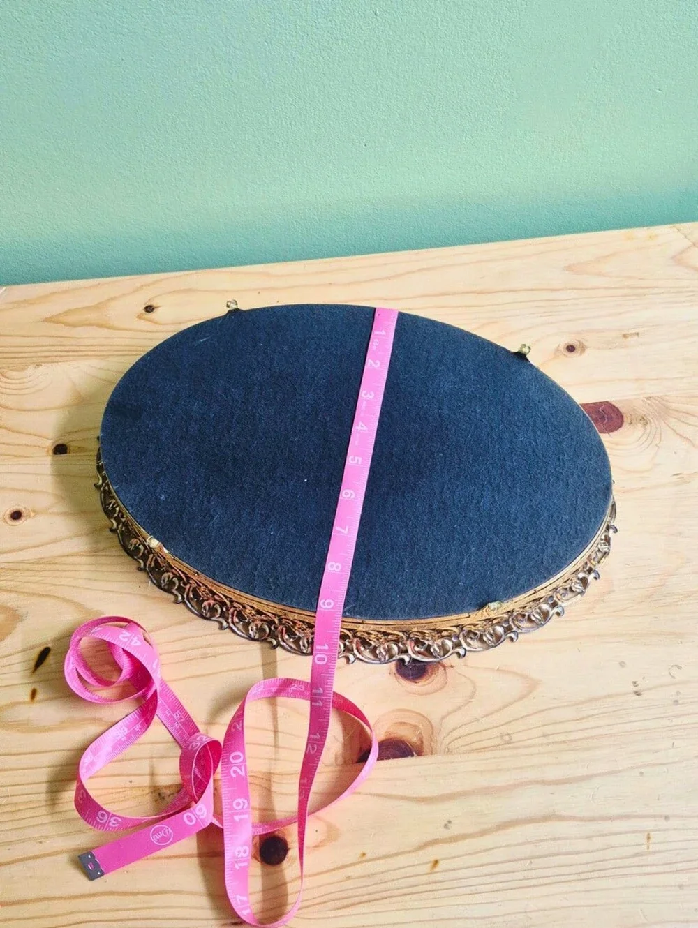 Vintage Oval Filigree Footed Vanity Mirror Tray